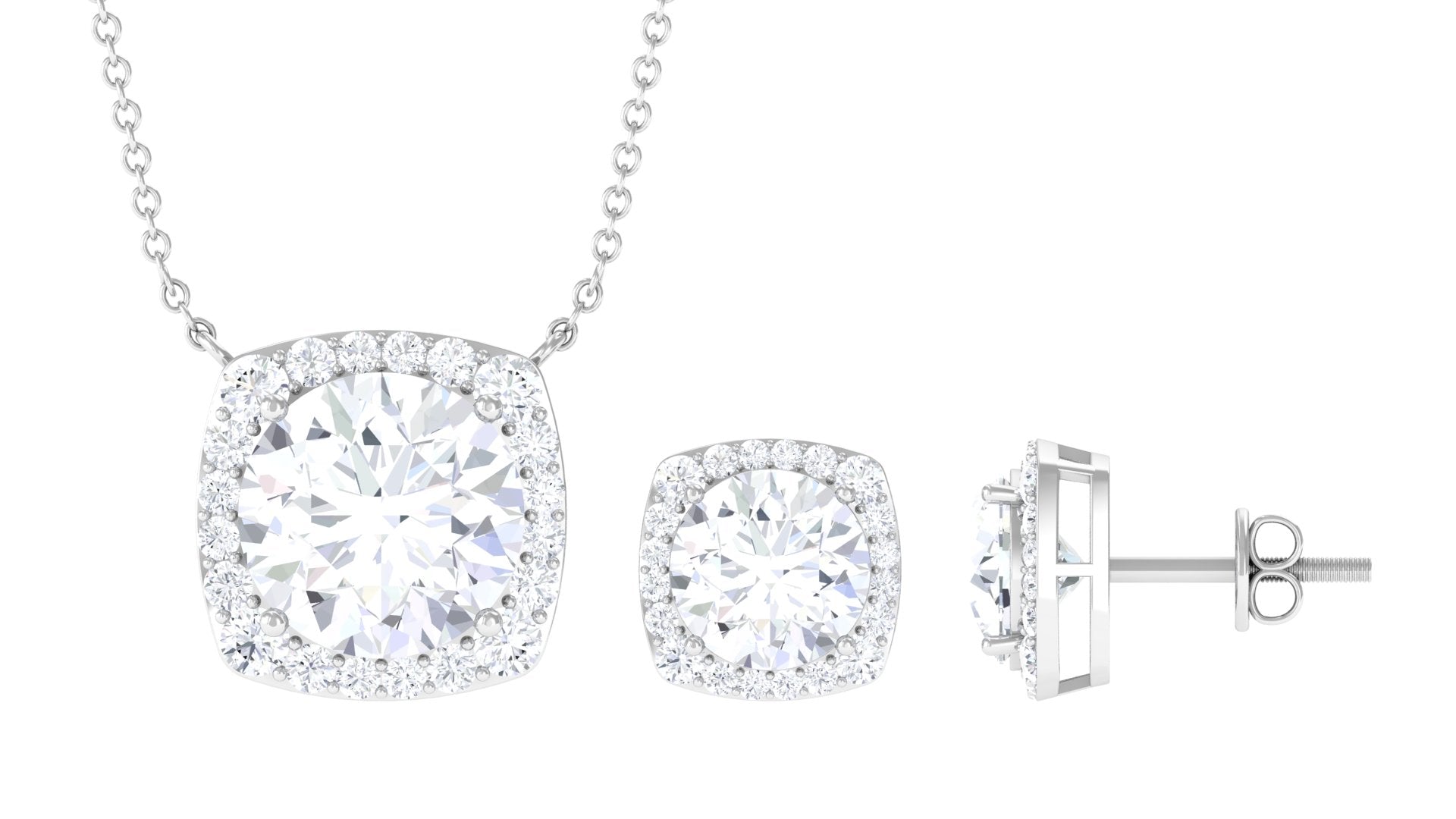 8.50 CT Round Cut Zircon Halo Necklace and Earrings Set Zircon - ( AAAA ) - Quality - Rosec Jewels