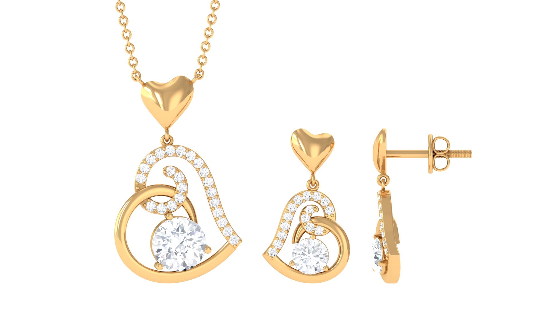 2 CT Cubic Zirconia Heart Drop Jewelry Set in Gold Zircon - ( AAAA ) - Quality - Rosec Jewels