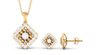 2 CT Zircon Bridal Pendant Earrings Set with Beaded Gold Zircon - ( AAAA ) - Quality - Rosec Jewels