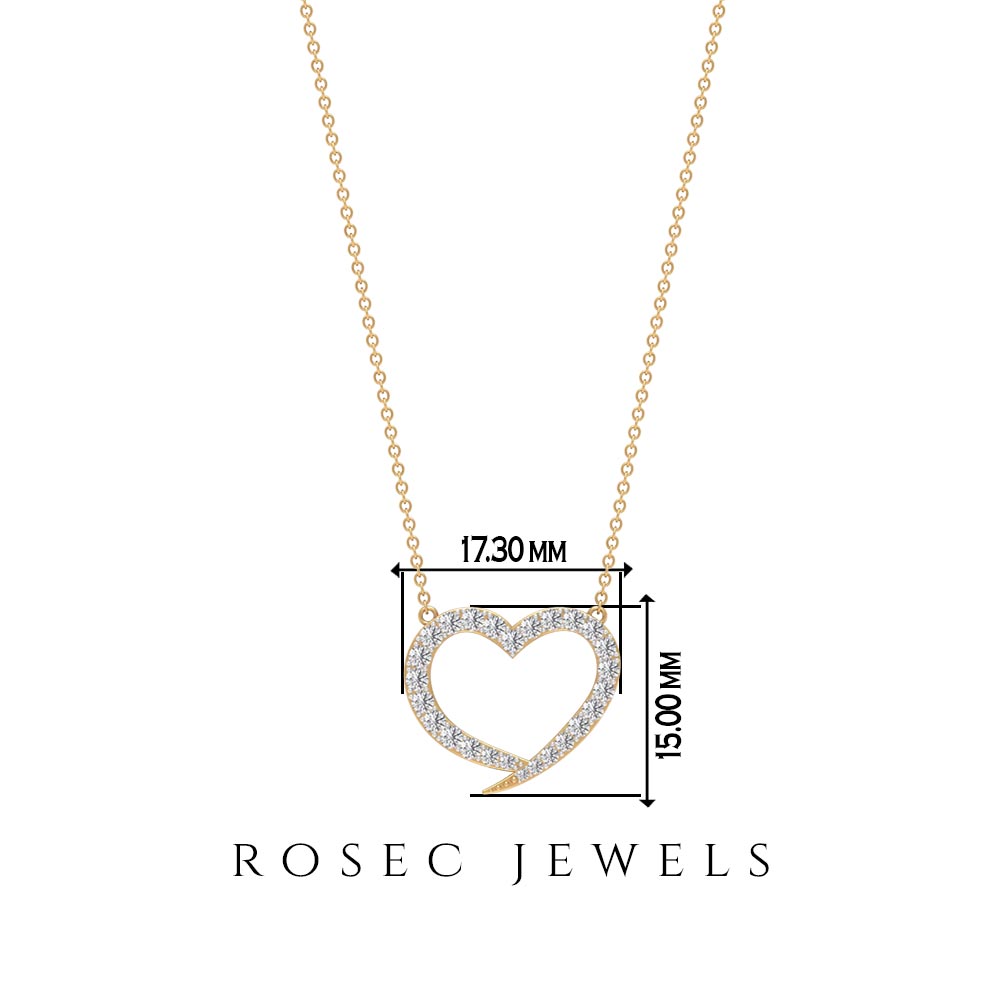 1 CT Round Cubic Zirconia Minimal Open Heart Necklace Zircon - ( AAAA ) - Quality - Rosec Jewels