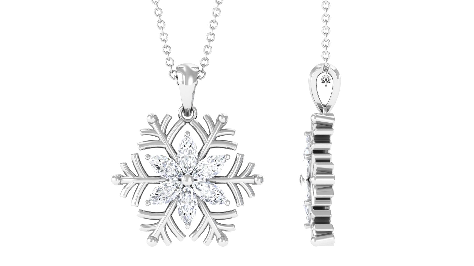 1.25 CT Marquise Cut Moissanite Snowflake Pendant Necklace Moissanite - ( D-VS1 ) - Color and Clarity - Rosec Jewels