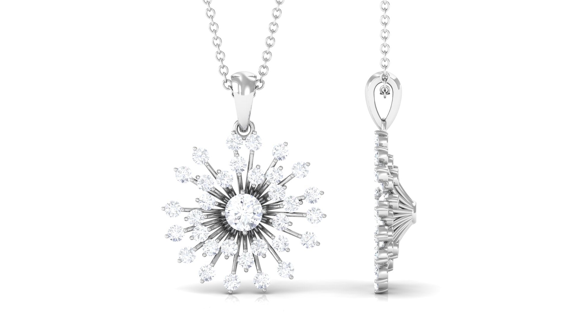 Certified Moissanite Sunburst Pendant in Prong Setting Moissanite - ( D-VS1 ) - Color and Clarity - Rosec Jewels