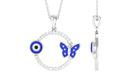 Moissanite Eternity Pendant with Enameled Evil Eye and Butterfly Moissanite - ( D-VS1 ) - Color and Clarity - Rosec Jewels