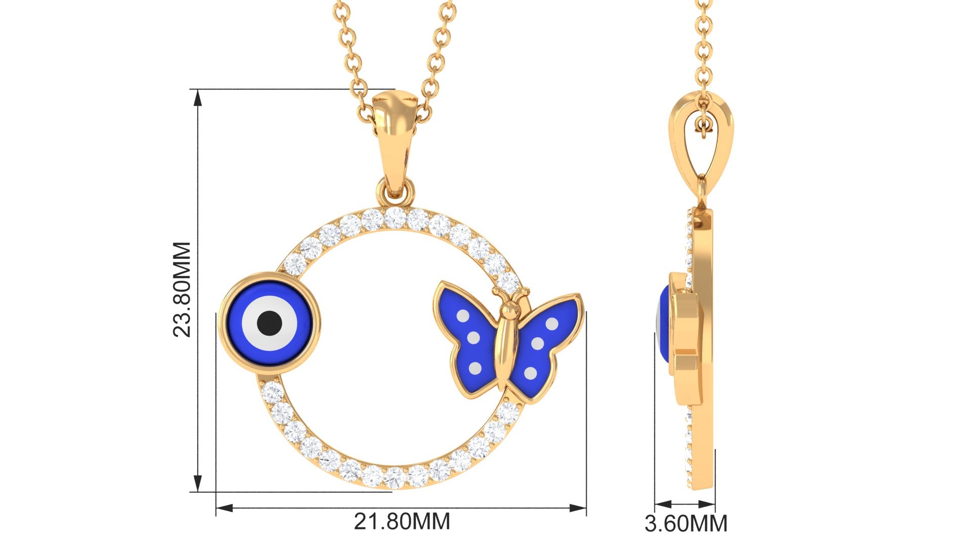 Moissanite Eternity Pendant with Enameled Evil Eye and Butterfly Moissanite - ( D-VS1 ) - Color and Clarity - Rosec Jewels