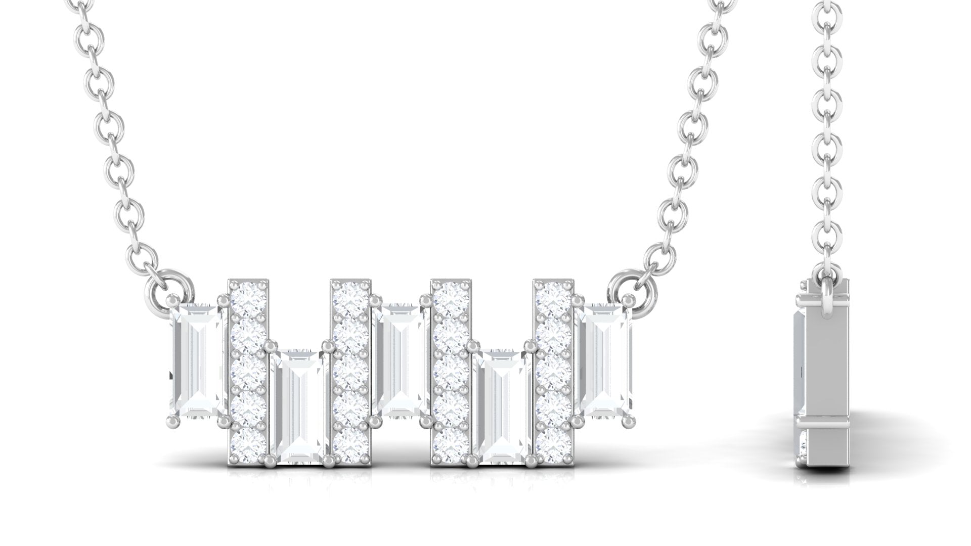 1.25 CT Baguette and Round Cubic Zirconia Bar Necklace in Gold Zircon - ( AAAA ) - Quality - Rosec Jewels