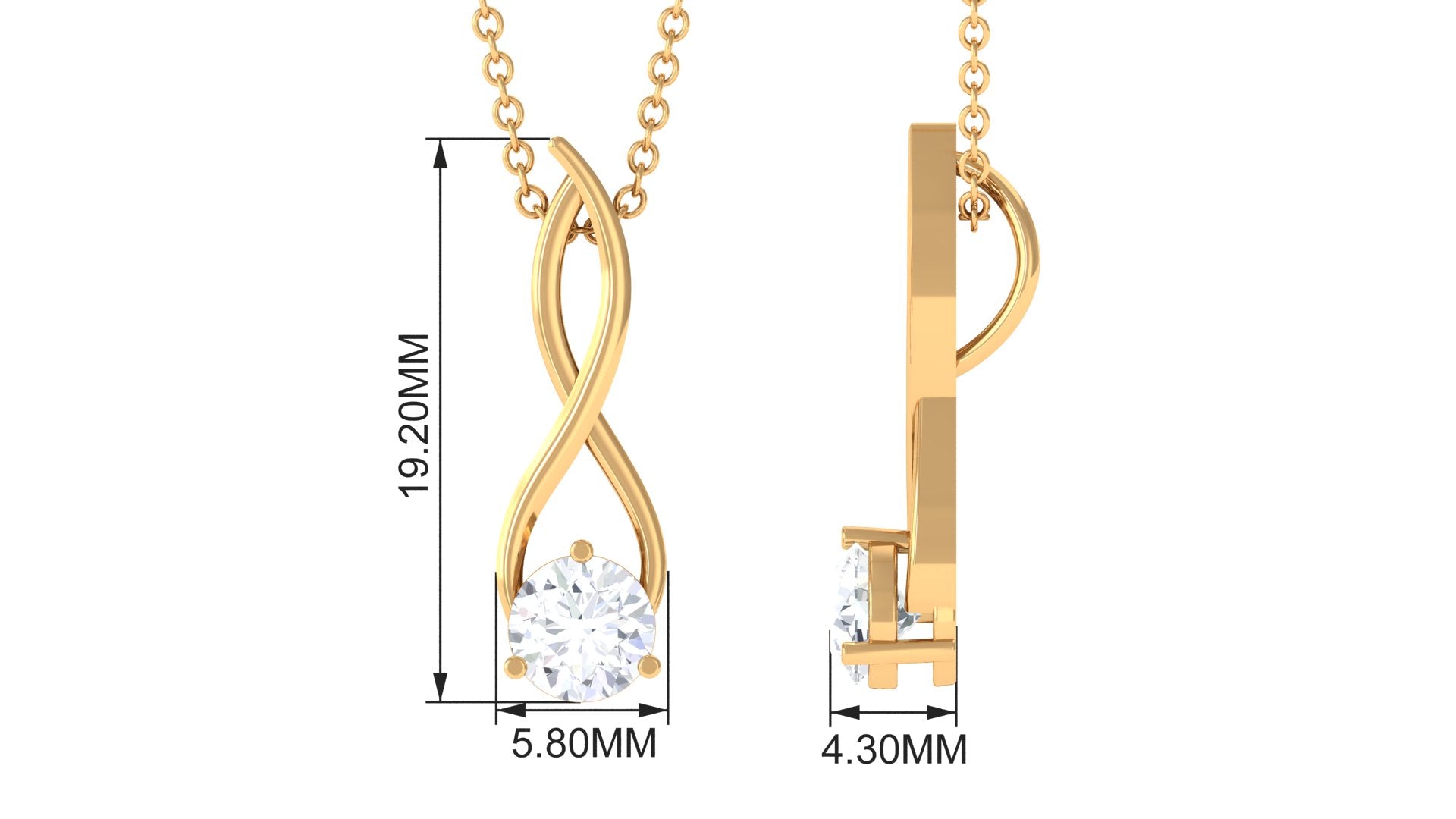 5 MM Round Cubic Zirconia Solitaire Gold Infinity Pendant Necklace in Prong Setting Zircon - ( AAAA ) - Quality - Rosec Jewels