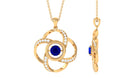 Modern Flower Pendant with Round Created Blue Sapphire and Diamond Lab Created Blue Sapphire - ( AAAA ) - Quality - Rosec Jewels