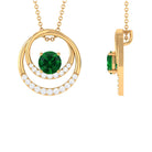 Real Created Emerald and Diamond Open Circle Pendant Lab Created Emerald - ( AAAA ) - Quality - Rosec Jewels