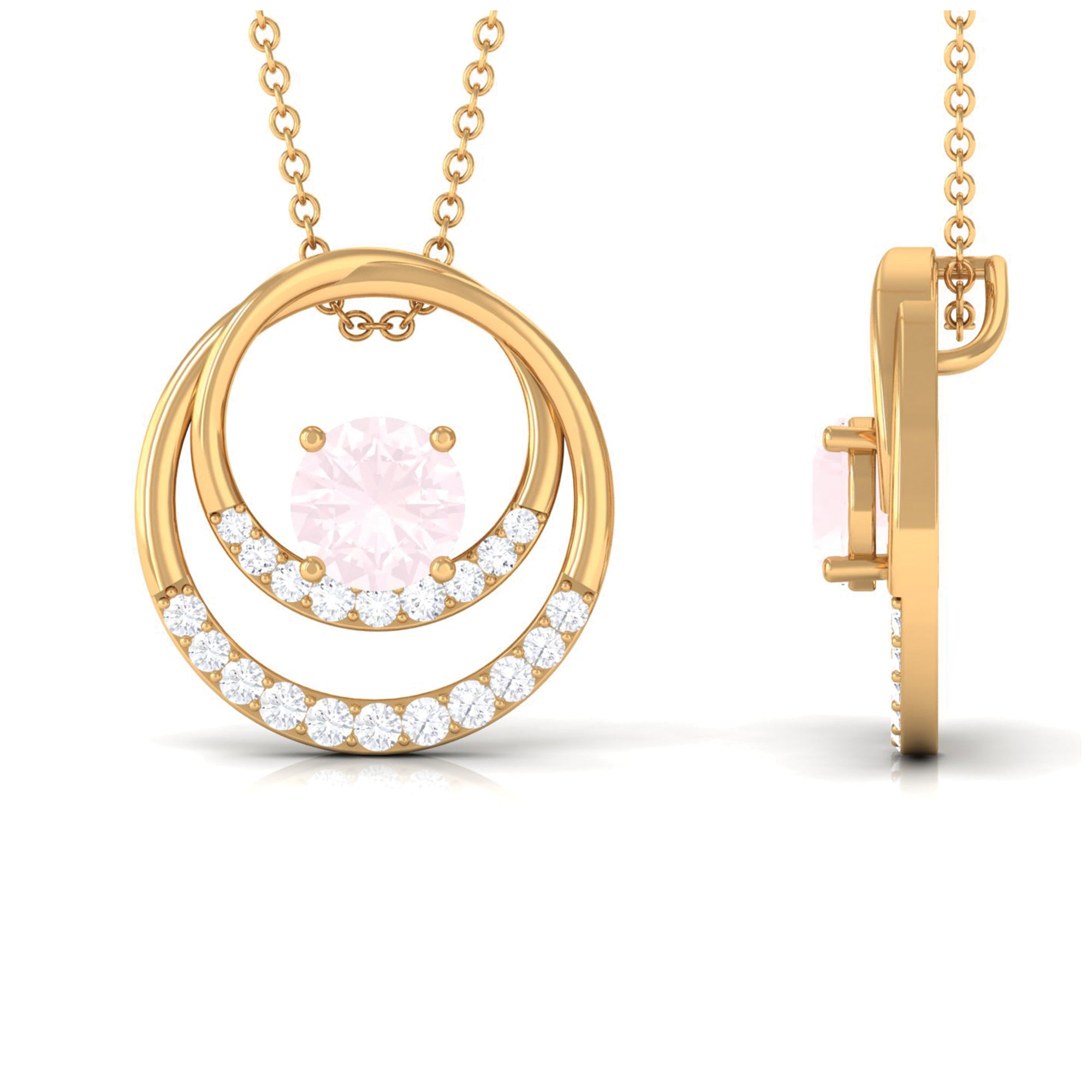 Geometric Shape Rose Quartz Eternity Pendant with Diamond Rose Quartz - ( AAA ) - Quality - Rosec Jewels