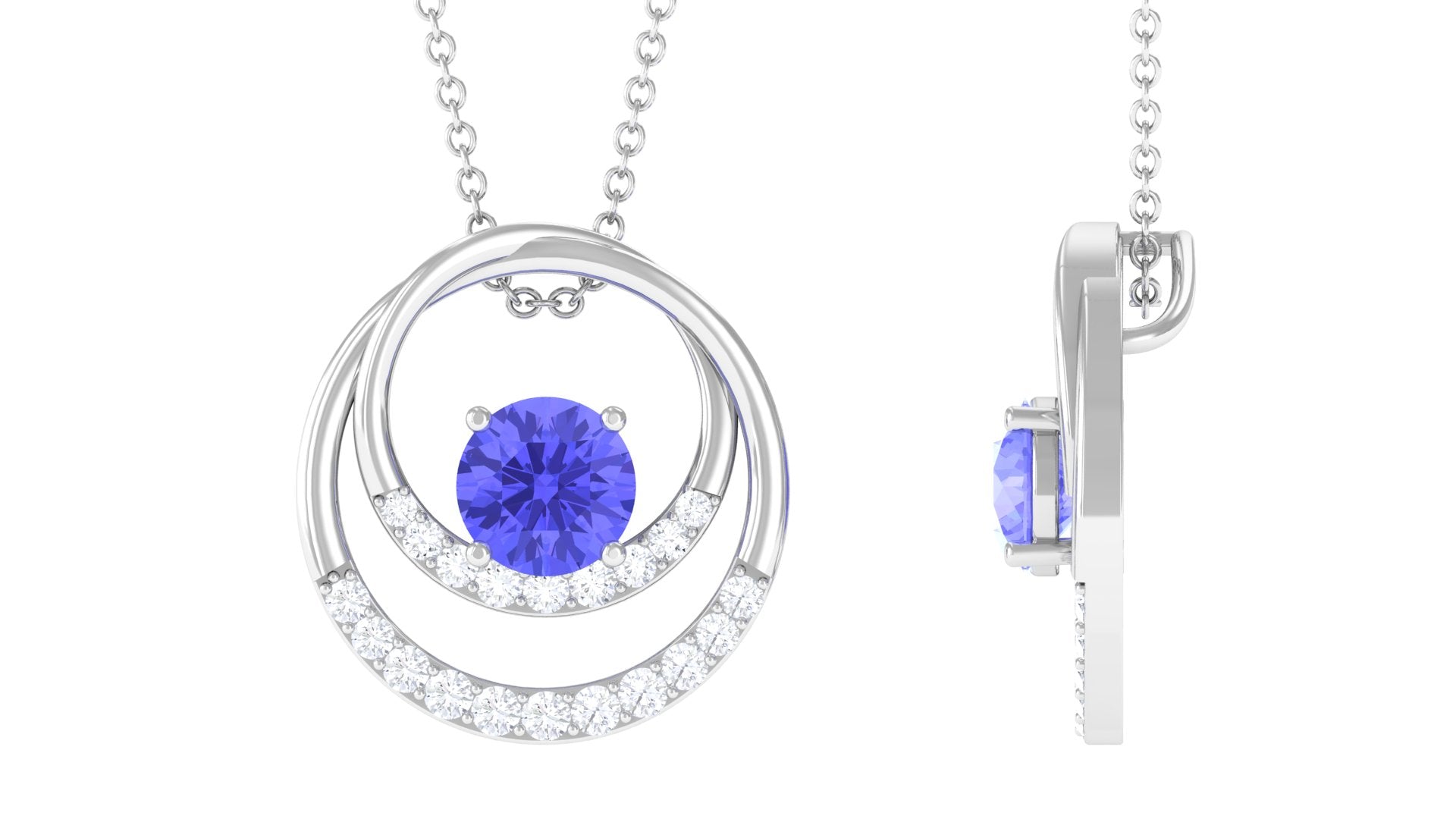 Real Tanzanite and Diamond Open Circle Pendant Tanzanite - ( AAA ) - Quality - Rosec Jewels