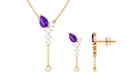 Minimal Dangle Necklace Earrings Set with Amethyst and Moissanite Amethyst - ( AAA ) - Quality - Rosec Jewels