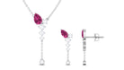 Minimal Dangle Necklace Earrings Set with Pink Tourmaline and Moissanite Pink Tourmaline - ( AAA ) - Quality - Rosec Jewels