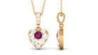 Round Rhodolite and Moissanite Heart Pendant with Decorative Bail Rhodolite - ( AAA ) - Quality - Rosec Jewels