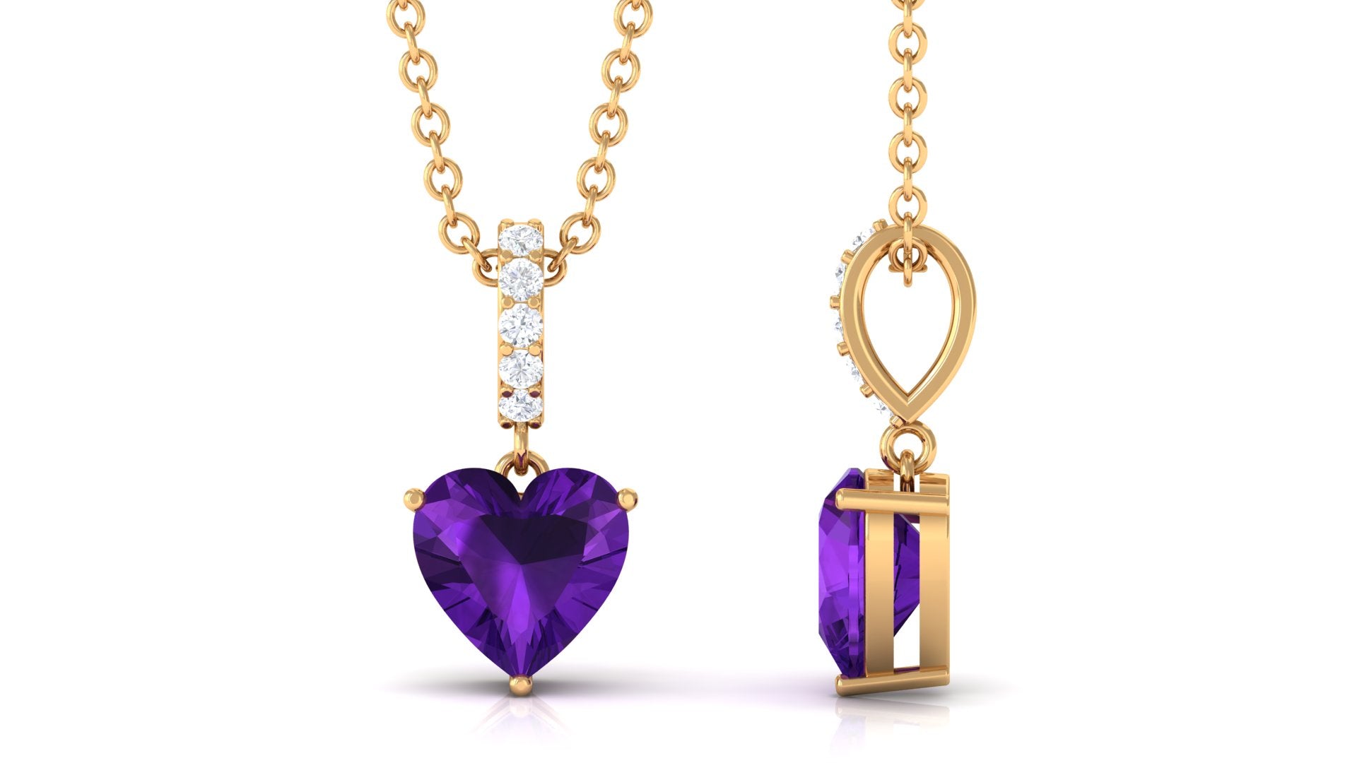 6 MM Heart Shape Amethyst Solitaire Pendant with Diamond Accent Bail Amethyst - ( AAA ) - Quality - Rosec Jewels