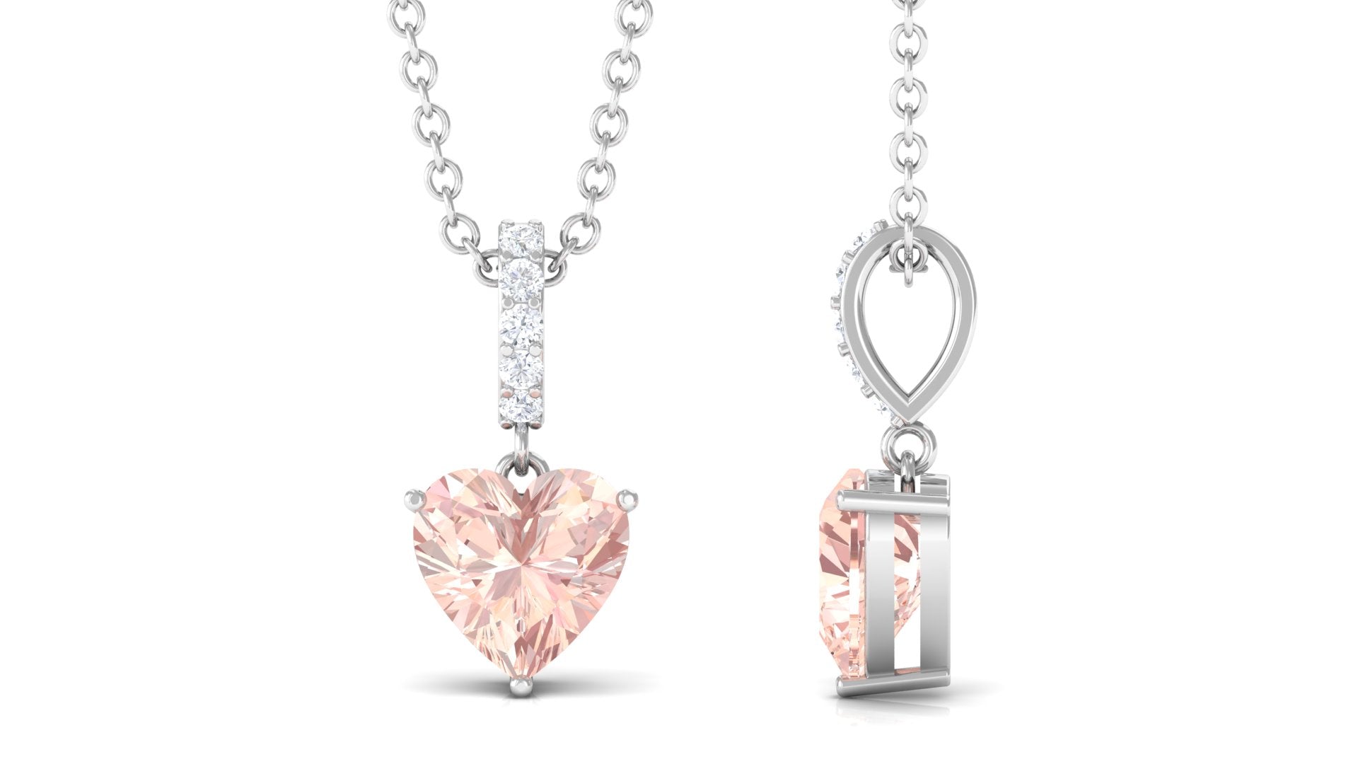 Real Morganite Heart Pendant Necklace with Diamond Morganite - ( AAA ) - Quality - Rosec Jewels