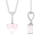 Heart Shape Rose Quartz and Diamond Solitaire Pendant Rose Quartz - ( AAA ) - Quality - Rosec Jewels