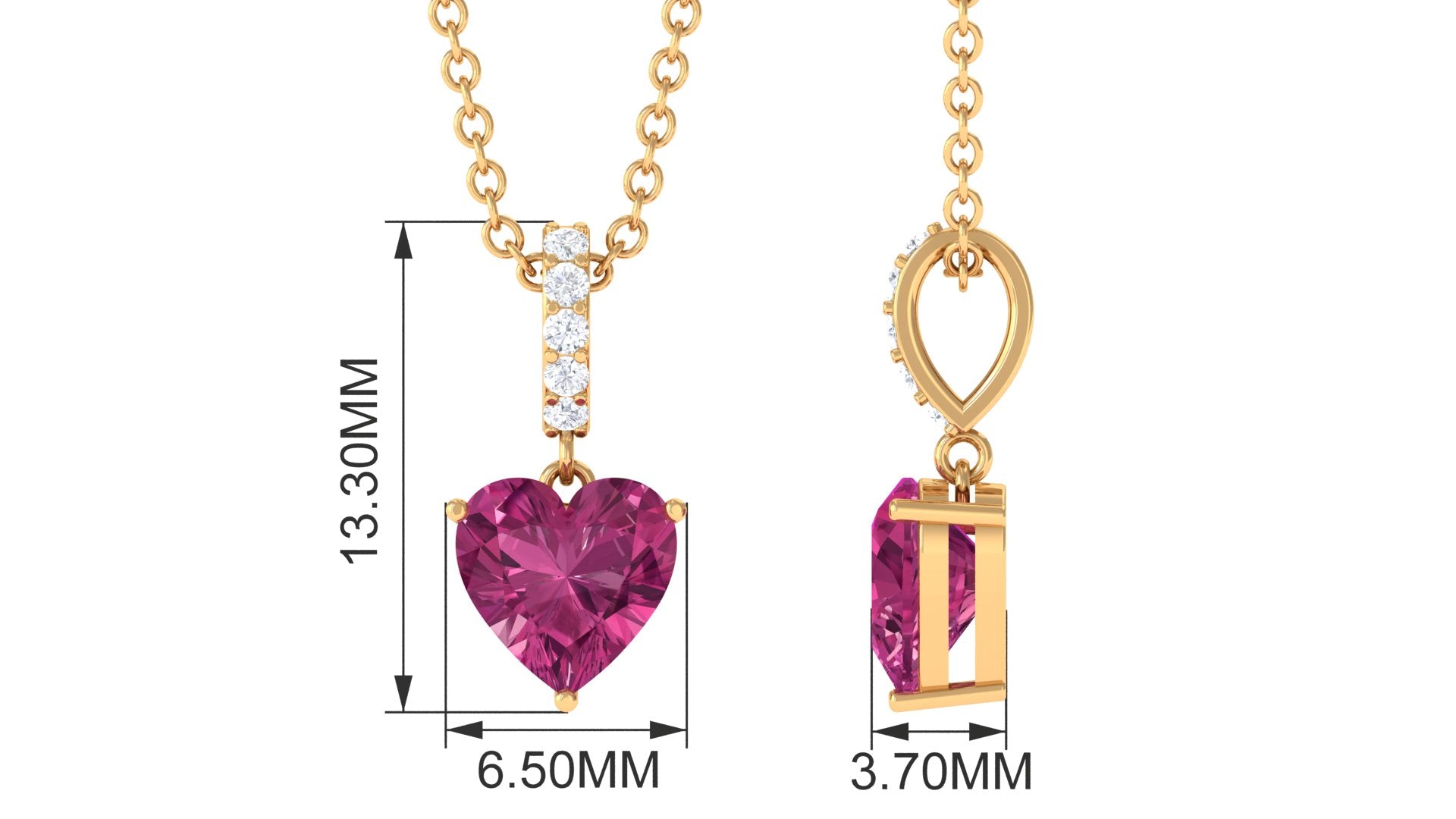 Heart Shape Pink Tourmaline Solitaire Pendant with Diamond Bail Pink Tourmaline - ( AAA ) - Quality - Rosec Jewels