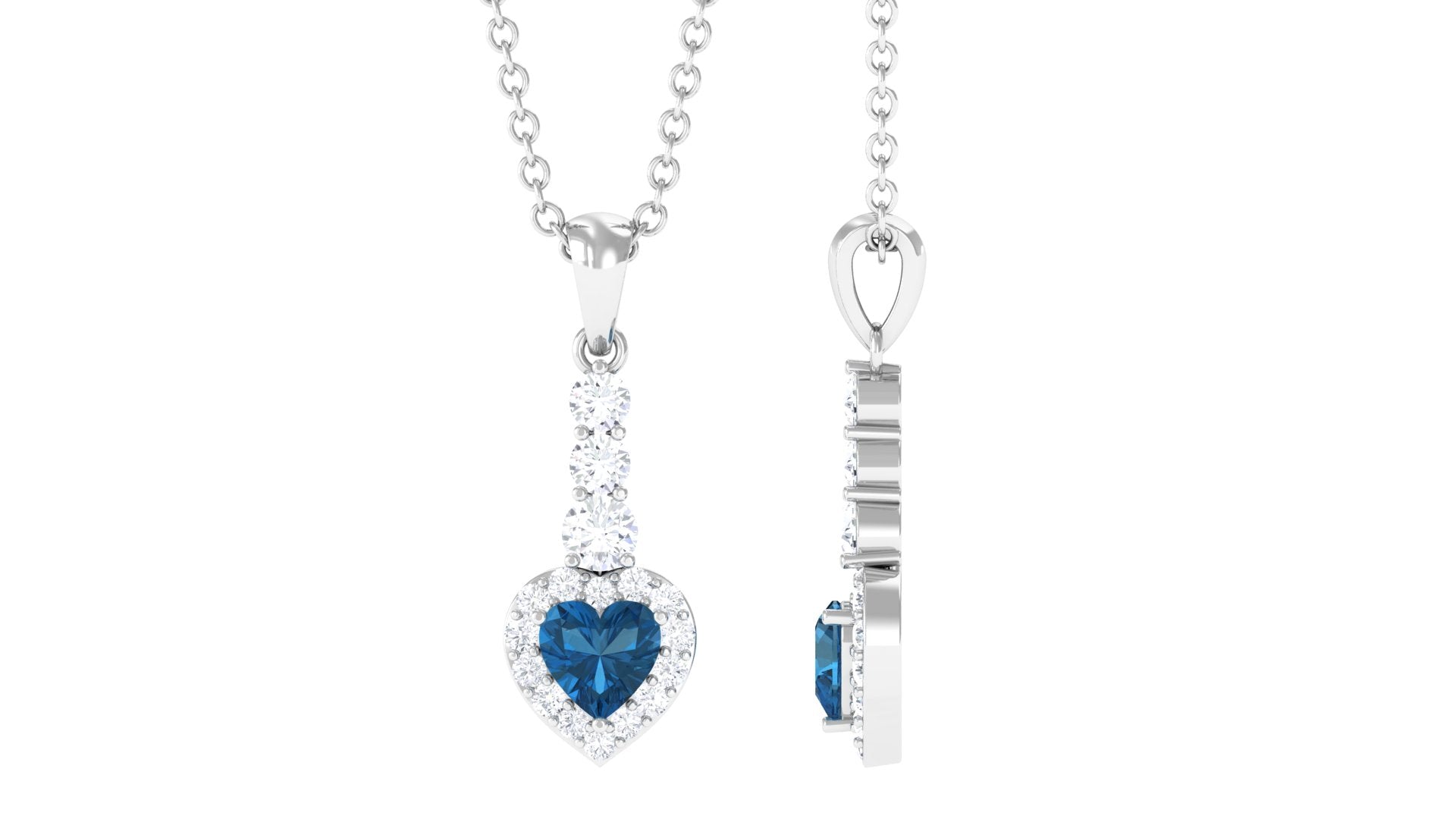 Heart Shape London Blue Topaz Drop Pendant with Diamond London Blue Topaz - ( AAA ) - Quality - Rosec Jewels