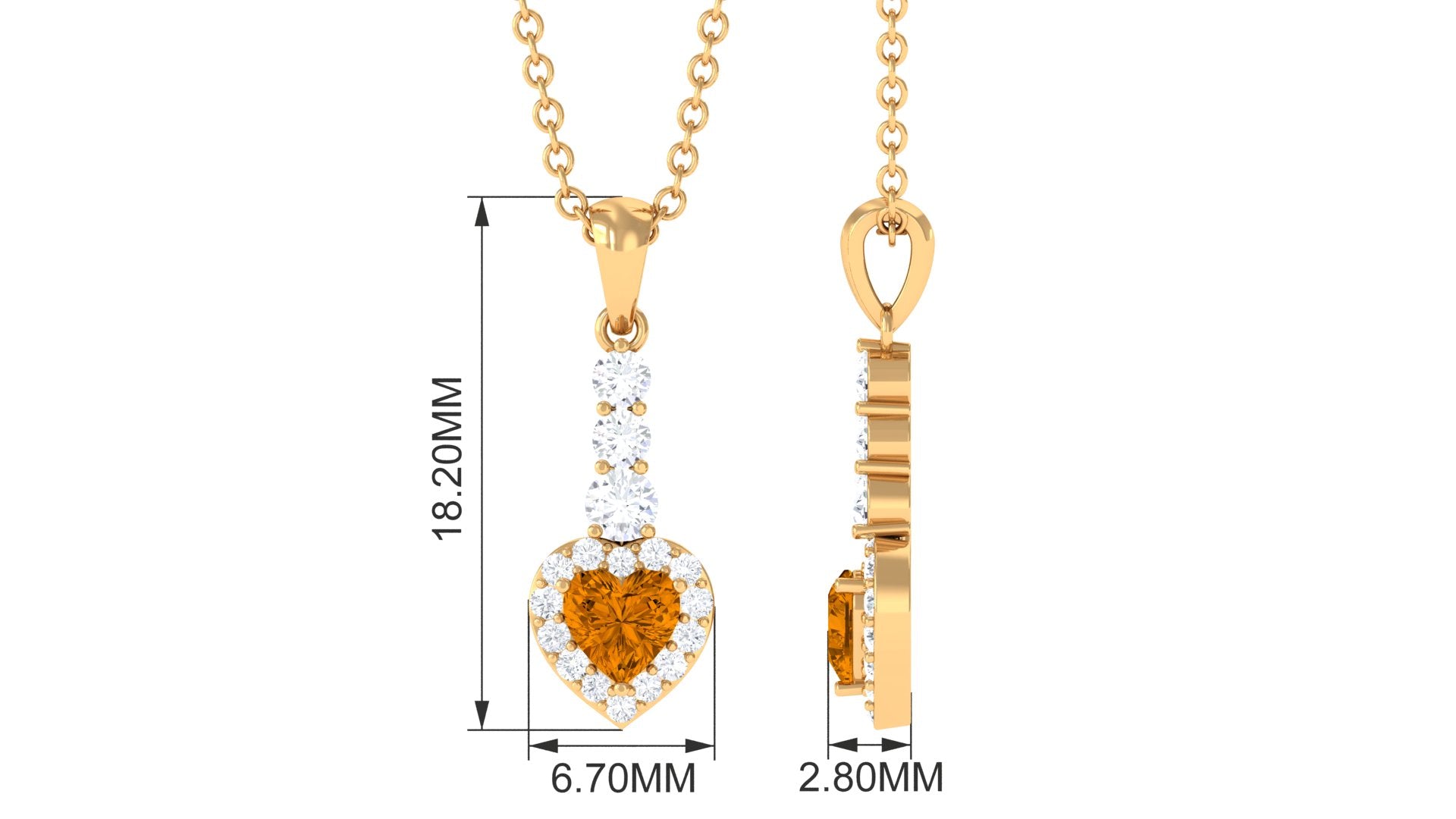 Heart Shape Citrine Drop Pendant Necklace with Diamond Citrine - ( AAA ) - Quality - Rosec Jewels