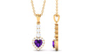 Heart Shape Amethyst Drop Pendant with Diamond Amethyst - ( AAA ) - Quality - Rosec Jewels