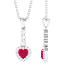 Heart Shape Ruby Drop Pendant with Diamond Ruby - ( AAA ) - Quality - Rosec Jewels