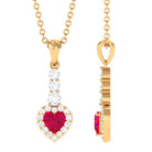 Heart Shape Ruby Drop Pendant with Diamond Ruby - ( AAA ) - Quality - Rosec Jewels