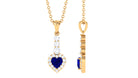 Heart Shape Created Blue Sapphire Drop Pendant Necklace with Diamond Lab Created Blue Sapphire - ( AAAA ) - Quality - Rosec Jewels