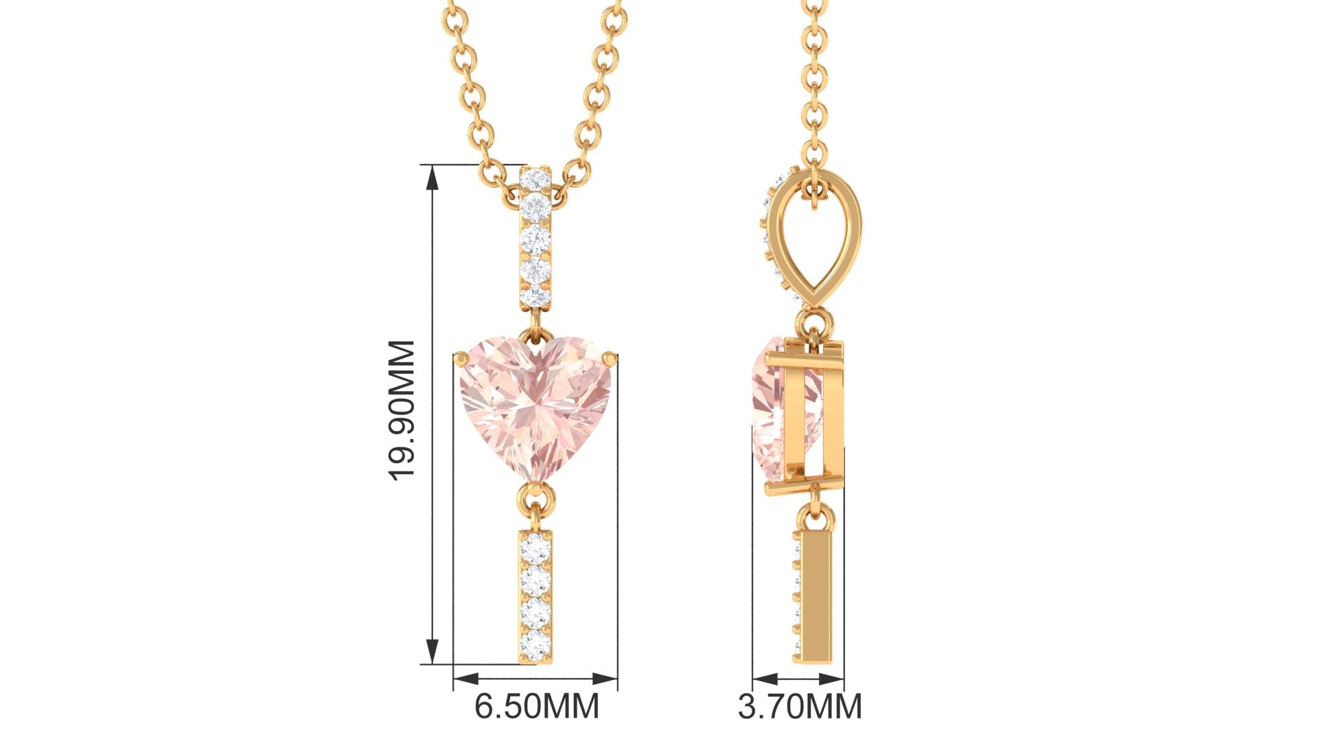 Certified Morganite and Diamond Heart Drop Pendant with Chain Morganite - ( AAA ) - Quality - Rosec Jewels