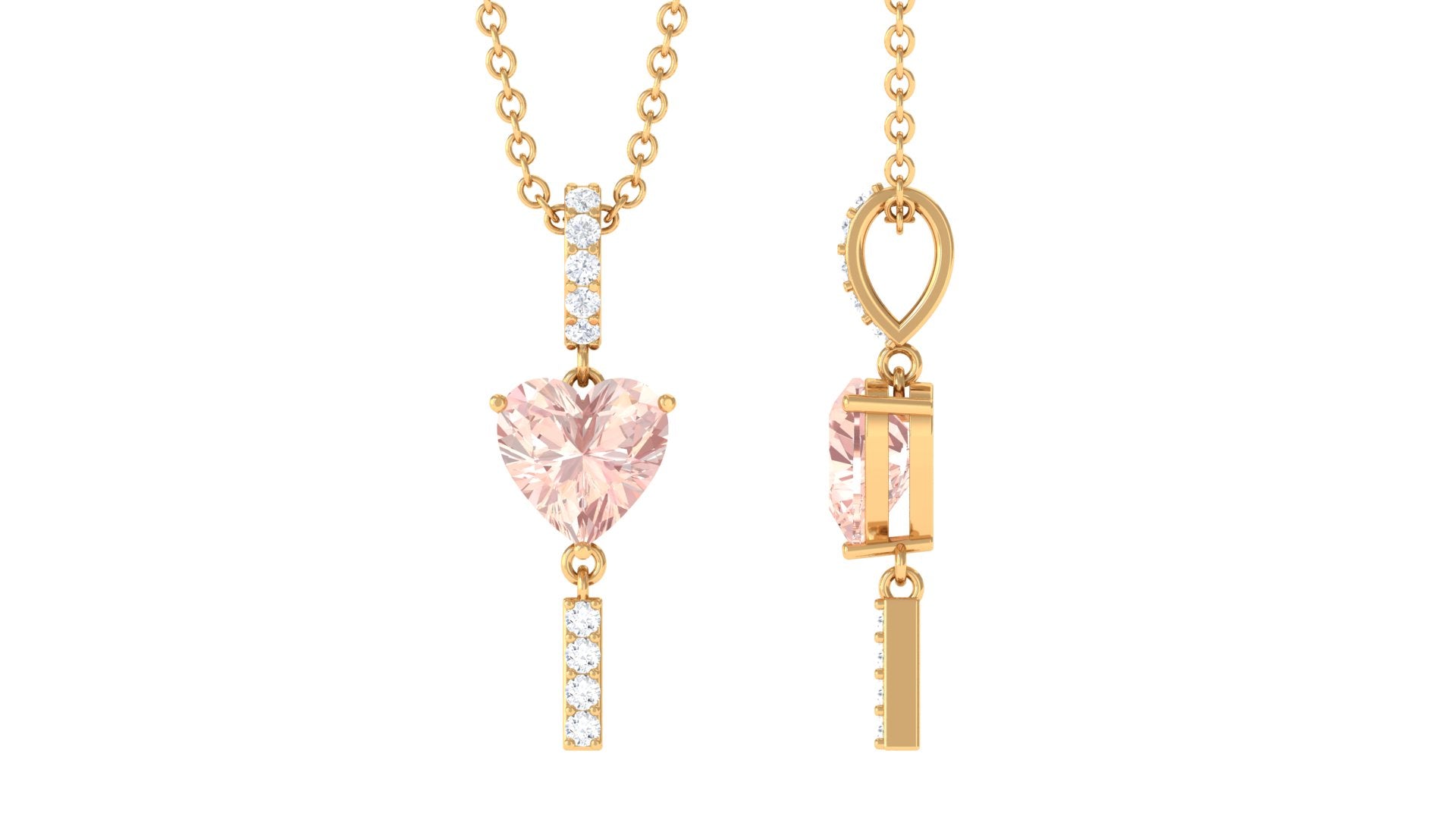 Certified Morganite and Diamond Heart Drop Pendant with Chain Morganite - ( AAA ) - Quality - Rosec Jewels