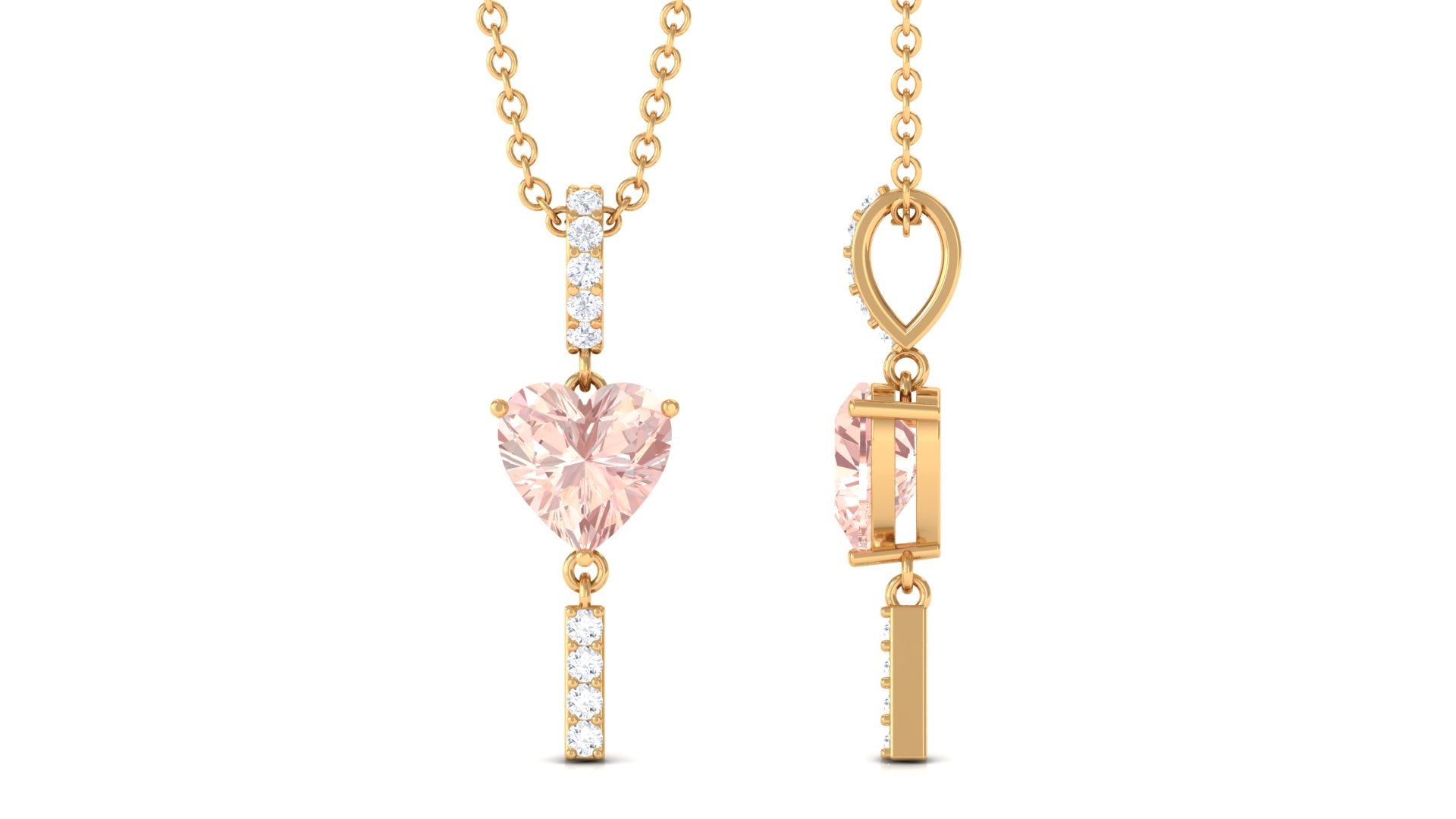 Certified Morganite and Diamond Heart Drop Pendant with Chain Morganite - ( AAA ) - Quality - Rosec Jewels