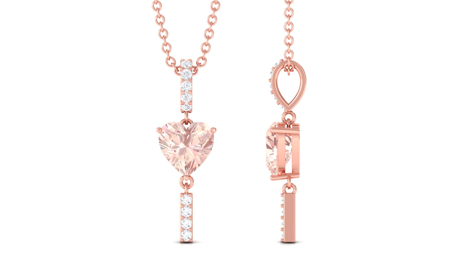 Genuine Morganite Heart Drop Pendant Necklace with Diamond Morganite - ( AAA ) - Quality - Rosec Jewels