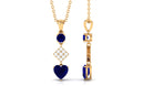 Round and Heart Shape Blue Sapphire Dangle Pendant with Diamond Blue Sapphire - ( AAA ) - Quality - Rosec Jewels