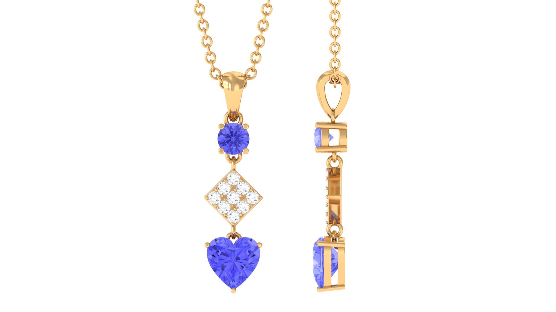 Heart and Round Shape Tanzanite and Diamond Dangle Pendant Tanzanite - ( AAA ) - Quality - Rosec Jewels