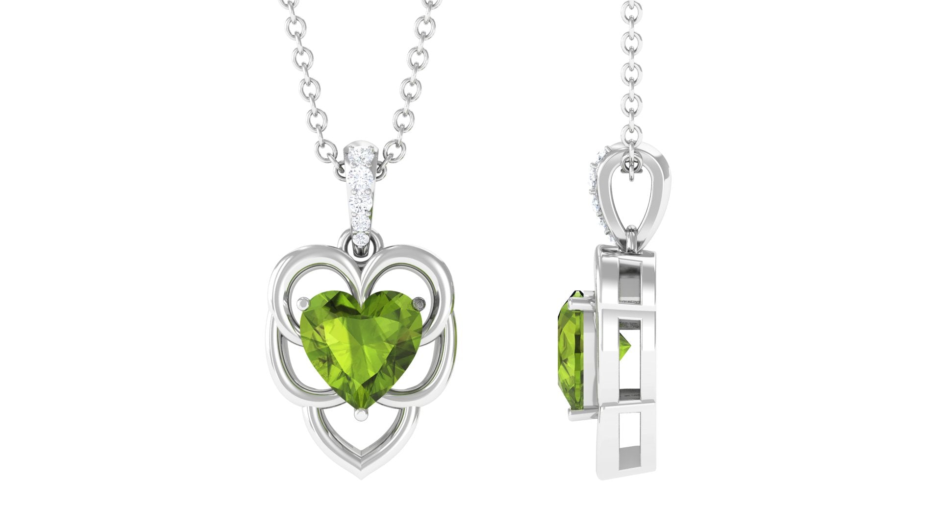 Real Peridot Heart Pendant with Diamond Accent Bail Peridot - ( AAA ) - Quality - Rosec Jewels