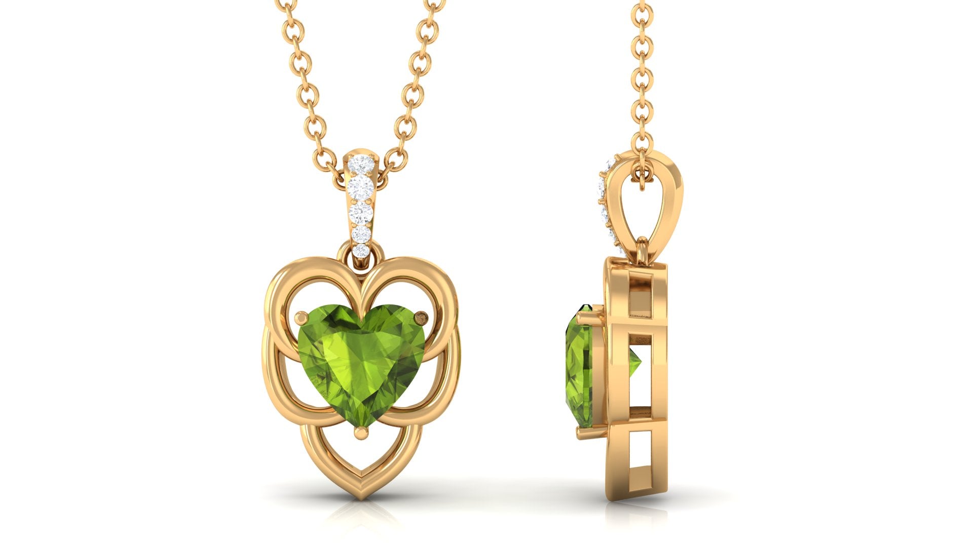 Real Peridot Heart Pendant with Diamond Accent Bail Peridot - ( AAA ) - Quality - Rosec Jewels