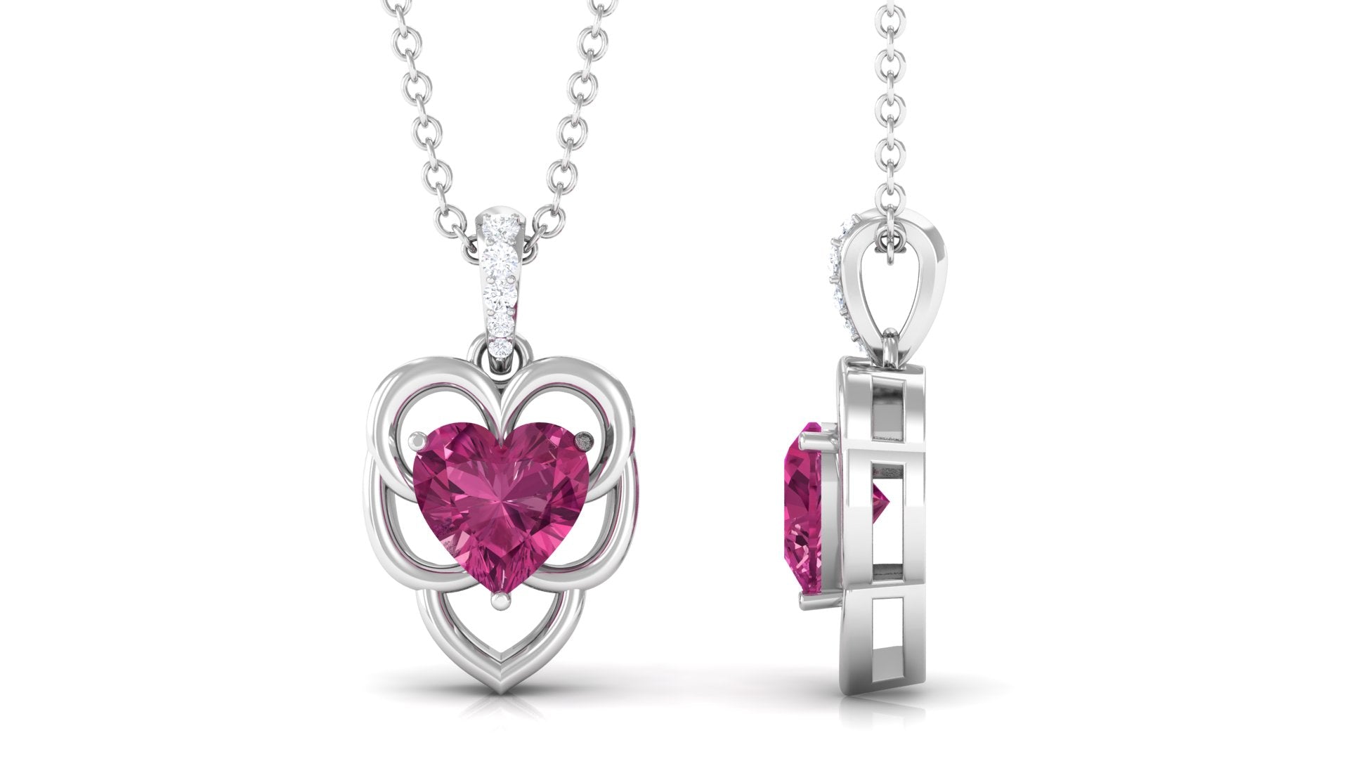 Real Pink Tourmaline Heart Pendant with Diamond Bail Pink Tourmaline - ( AAA ) - Quality - Rosec Jewels