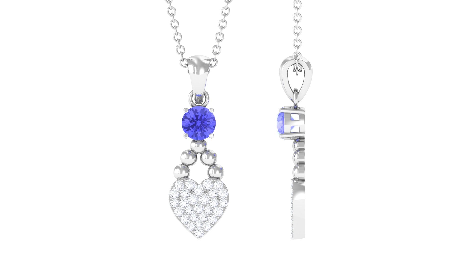 Tanzanite and Diamond Heart Drop Pendant with Beaded Detailing Tanzanite - ( AAA ) - Quality - Rosec Jewels