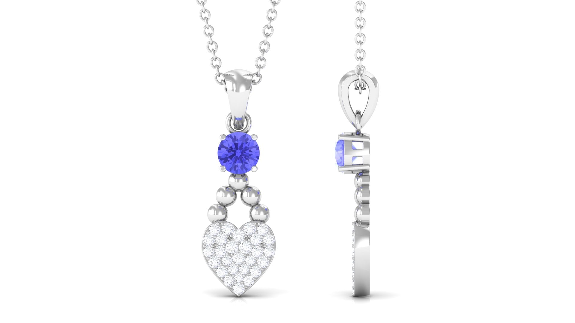 Tanzanite and Diamond Heart Drop Pendant with Beaded Detailing Tanzanite - ( AAA ) - Quality - Rosec Jewels