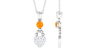 Round Shape Fire Opal and Diamond Heart Pendant Fire Opal - ( AAA ) - Quality - Rosec Jewels