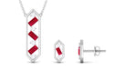 Contemporary Created Ruby and Diamond Dangle Jewelry Set Lab Created Ruby - ( AAAA ) - Quality - Rosec Jewels