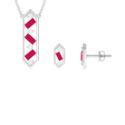 Contemporary Ruby and Diamond Dangle jewelry Set Ruby - ( AAA ) - Quality - Rosec Jewels