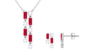 Created Ruby and Diamond Dangle Jewelry Set Lab Created Ruby - ( AAAA ) - Quality - Rosec Jewels