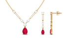 Created Ruby and Moissanite Drop Necklace Earrings Set Lab Created Ruby - ( AAAA ) - Quality - Rosec Jewels