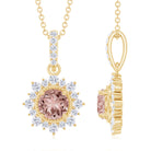 Round Morganite and Diamond Halo Pendant Necklace Morganite - ( AAA ) - Quality - Rosec Jewels