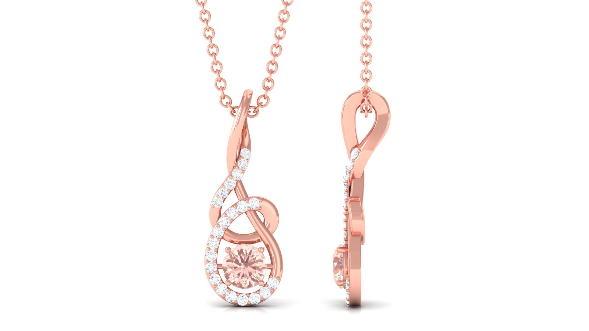 Real Morganite Twisted Pendant Necklace with Diamond Morganite - ( AAA ) - Quality - Rosec Jewels