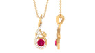 Designer Round Ruby and Diamond Twisted Drop Pendant Ruby - ( AAA ) - Quality - Rosec Jewels