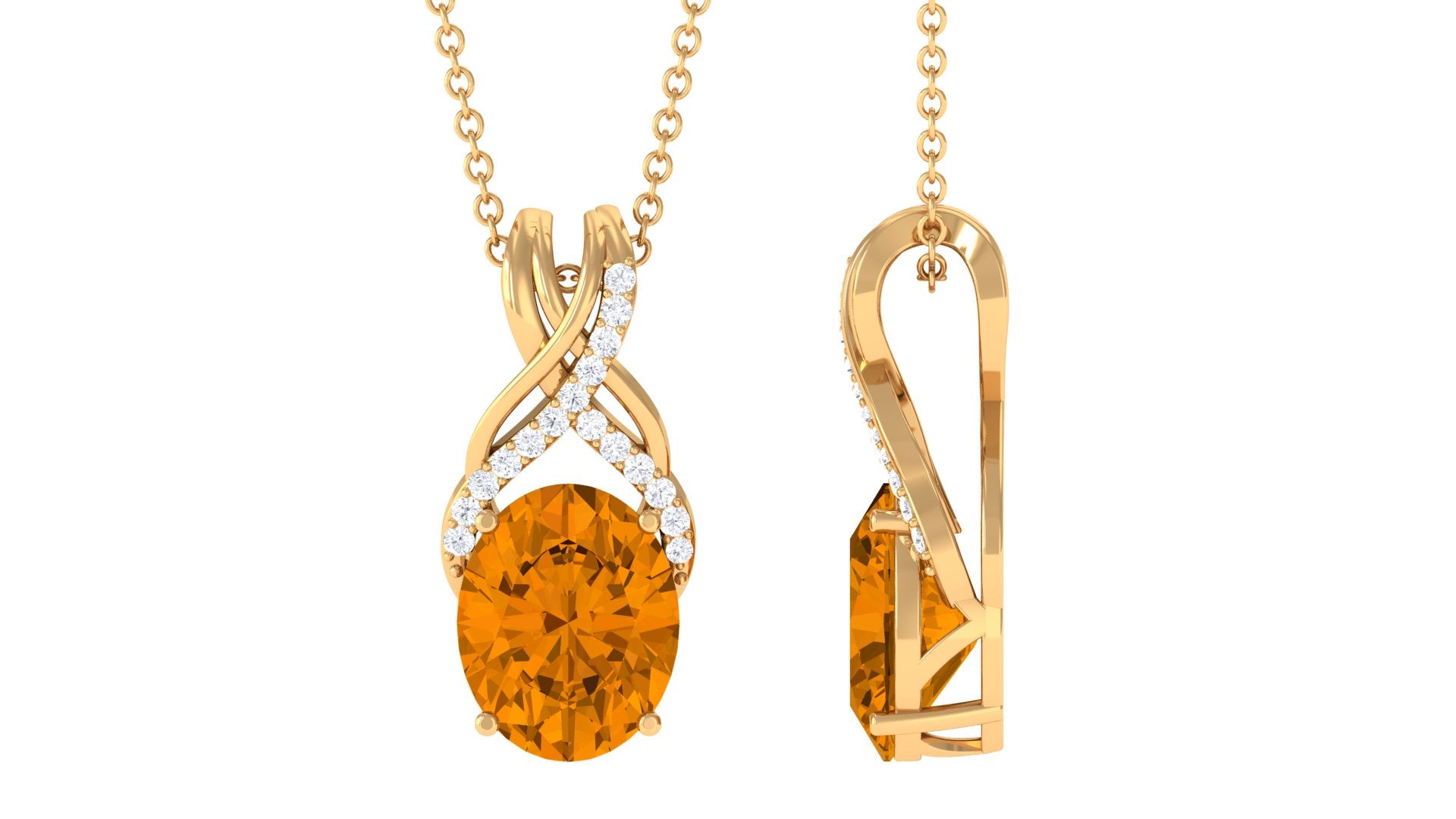 Designer Oval Citrine Solitaire Pendant with Diamond Twisted Bail Citrine - ( AAA ) - Quality - Rosec Jewels