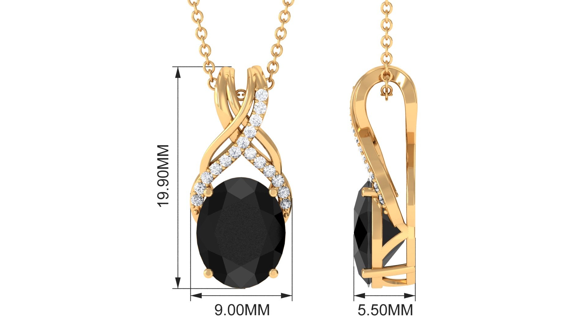 Oval Created Black Diamond Solitaire Pendant with Diamond Twisted Bail Lab Created Black Diamond - ( AAAA ) - Quality - Rosec Jewels