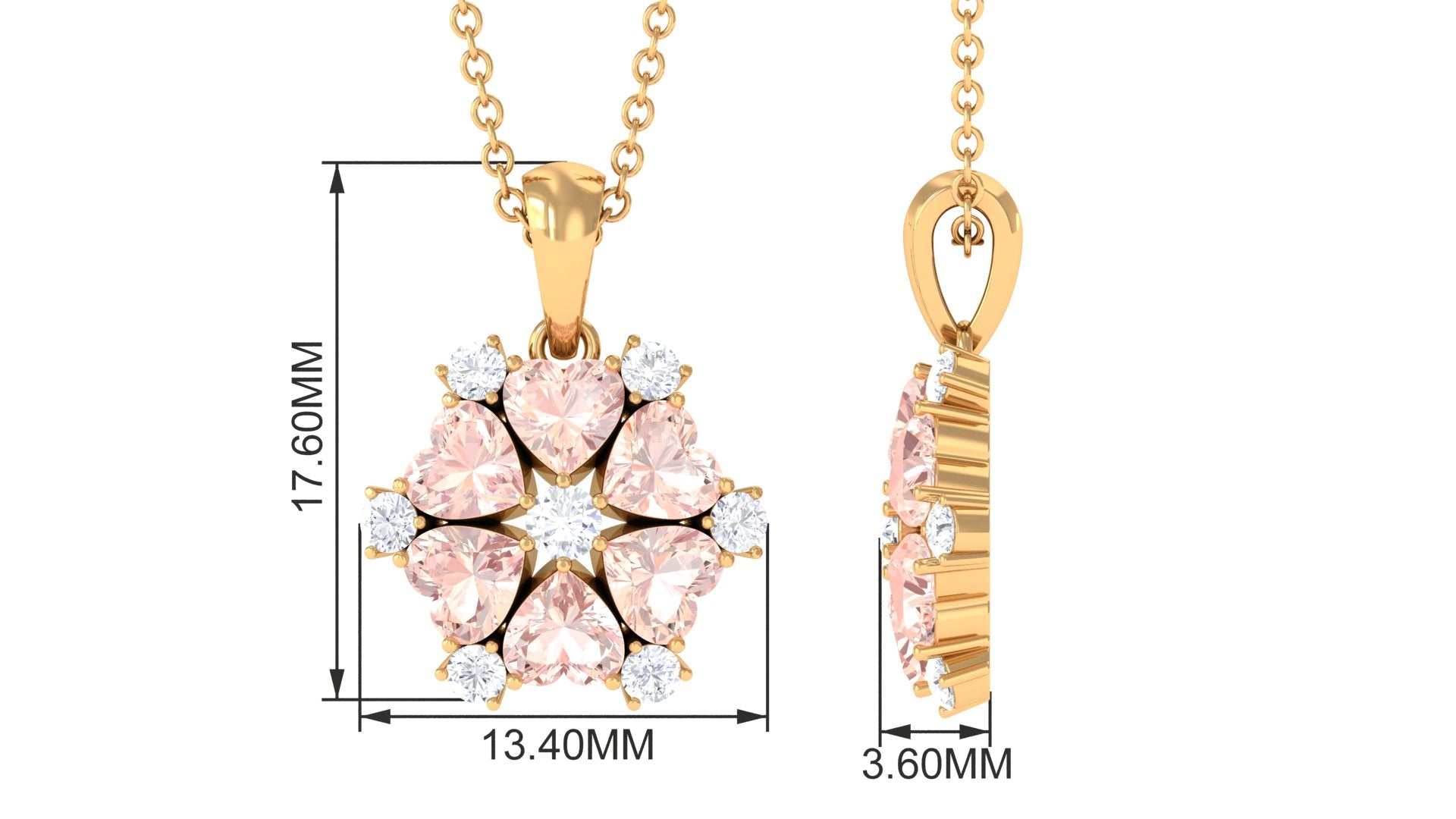 Heart Shape Morganite and Diamond Cluster Flower Pendant Morganite - ( AAA ) - Quality - Rosec Jewels