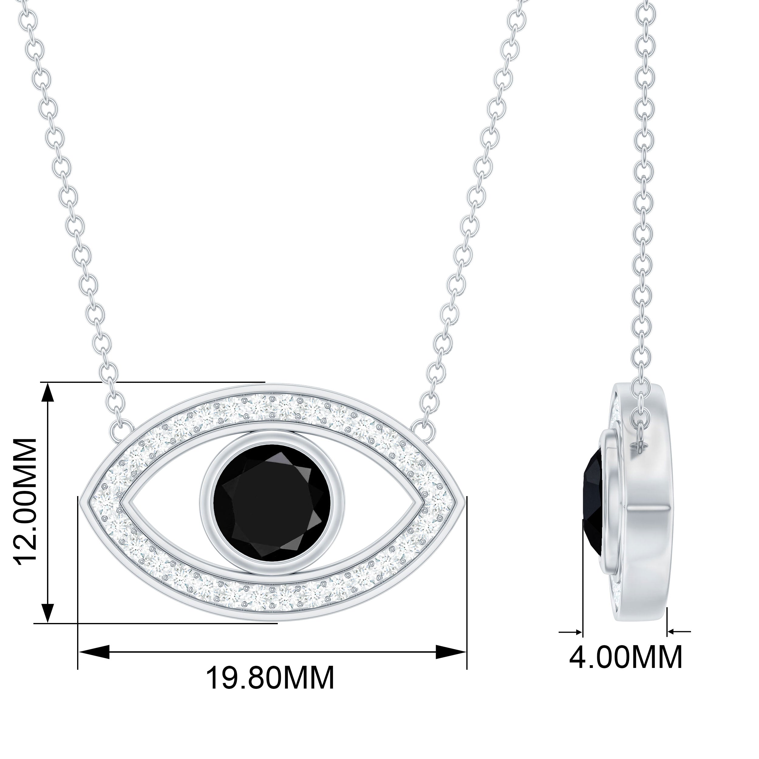 Gothic Round Lab Created Black Diamond Evil Eye Necklace With Diamond Lab Created Black Diamond - ( AAAA ) - Quality - Rosec Jewels